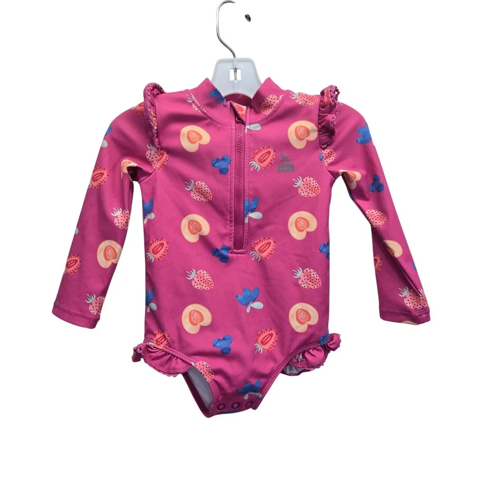Eddie Bauer Kids Pink Fruit‎ Print Long Sleeve Rash Guard Swimsuit 18M UPF 30